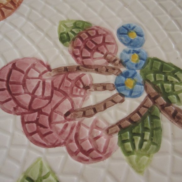 VTG 90s Mosaic Fruit Oval Serving Platter 18" Jay Import Co Cherries Figs Grapes - Picture 7 of 10